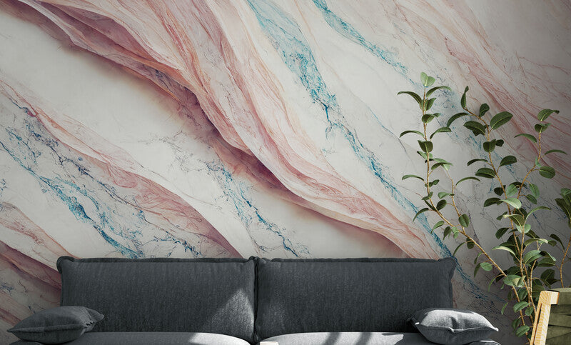 Extra large abstract wallpaper for living room, bedroom, ofice, blue, pink and white wall mural, removable wallpaper with 3d effect