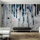 Abstract wall mural, accentual blue white wallpaper, self adhesive wallcovering for living room, peel and stick wallpaper