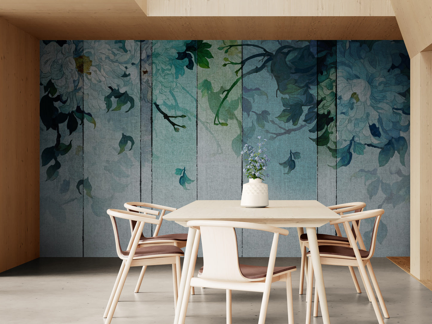 Wallpaper with blue flowers, abstract peel and stick wall mural, wallppaer with gentle flowers, extra large living room wallpaper