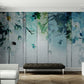 Wallpaper with blue flowers, abstract peel and stick wall mural, wallppaer with gentle flowers, extra large living room wallpaper