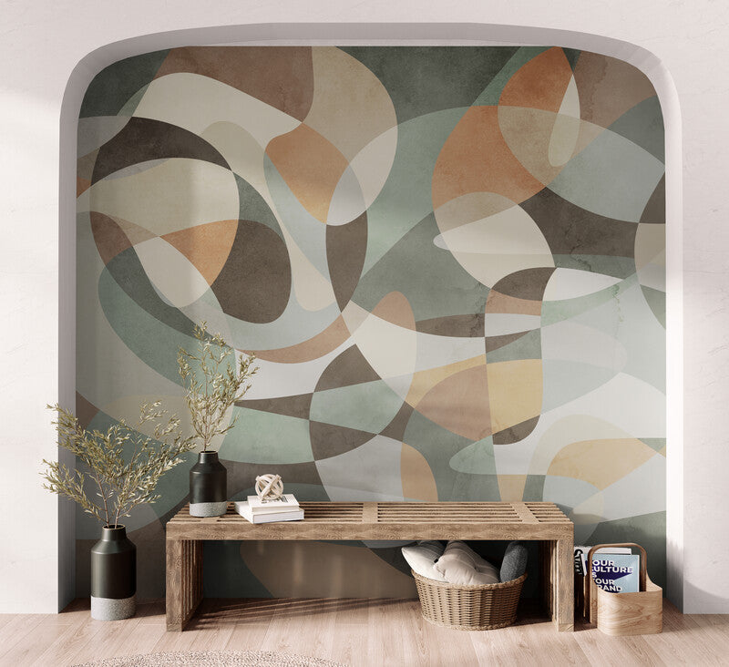 Abstract extra large wallpaper, self adhesive neutral wall mural, accentual removable wallpaper, living room wall mural