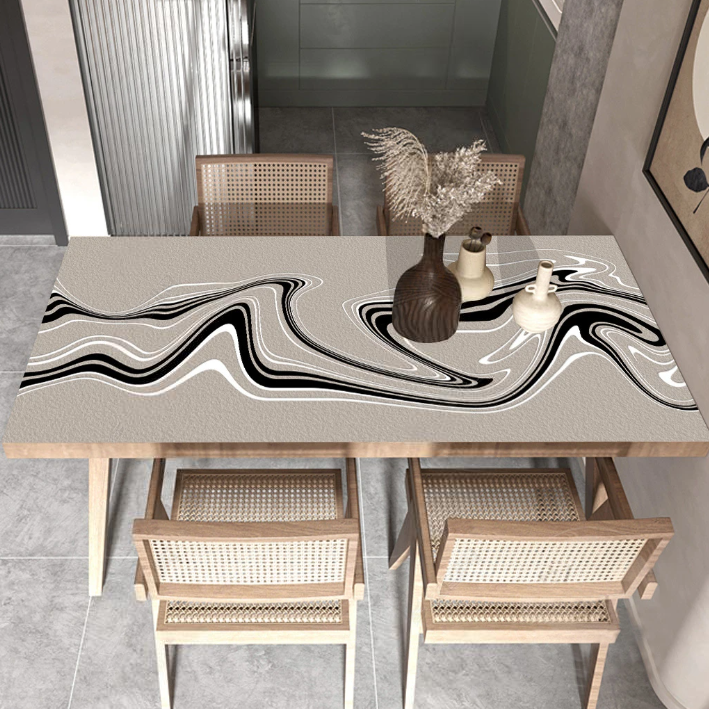 Tischdecke aus PVC mit Lederstruktur und -muster, Tischdecke „Abstract Beige“