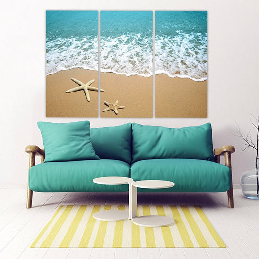 Seascape painting, Nature wall art paintings on canvas, starfish wall art, sun sea sand, sea shore prints beach wall decor canvas painting,