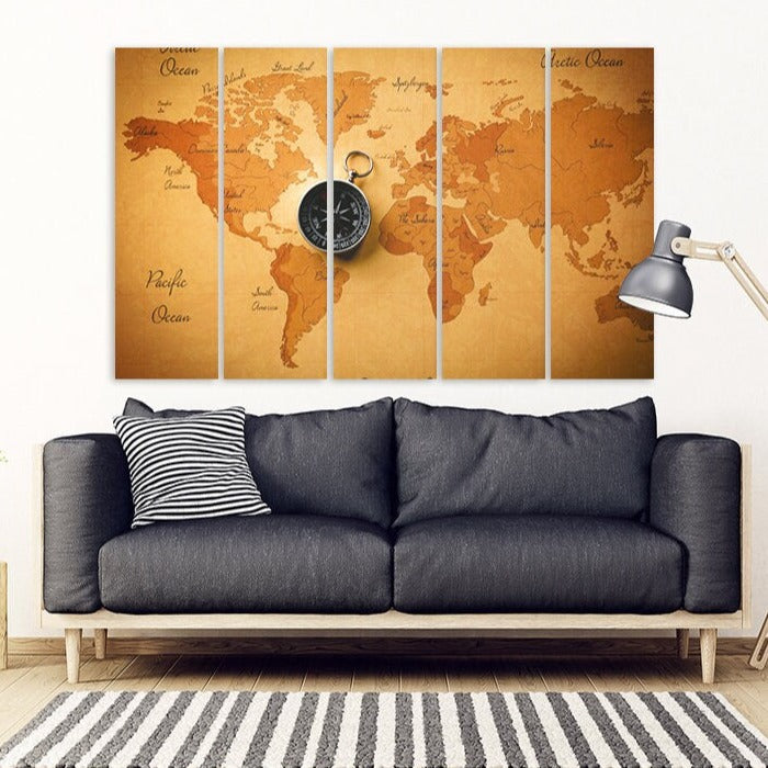 World map wall art paintings on canvas, home wall decor, canvas painting, housewarming and wedding gift