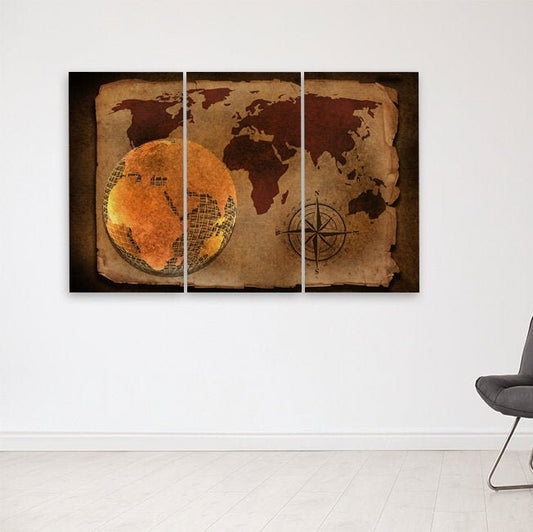 Vintage world map World map wall art paintings on canvas, home wall decor, canvas painting, extra large wall art multi panel wall art