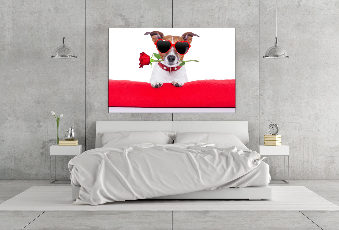 Love wall art paintings on canvas, valentines day gift, love picture, pet paintings, Valentine dog, heart wall decor, Red heart wall art