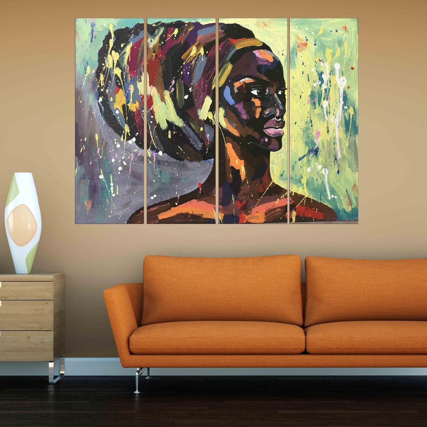 Black woman wall art Afro woman Abstract African wall art African canvas art painting Large wall art Trendy wall art African american art