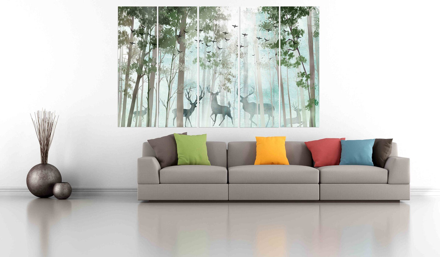 Forest wall art paintings on canvas, home wall decor canvas painting housewarming and wedding gift farmhouse wall decor multi panel wall art