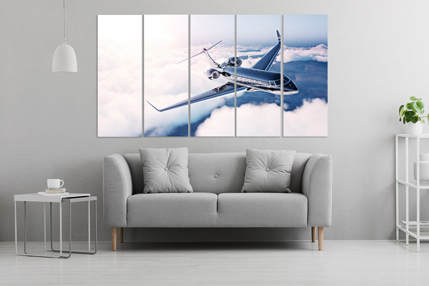 Custom airplane wall art Clouds painting extra large multi panel light sky blue wall art sea bedroom kitchen wall decor housewarming gift