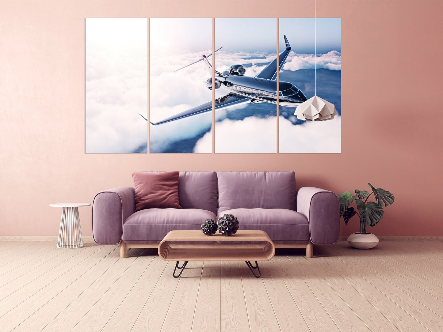 Custom airplane wall art Clouds painting extra large multi panel light sky blue wall art sea bedroom kitchen wall decor housewarming gift