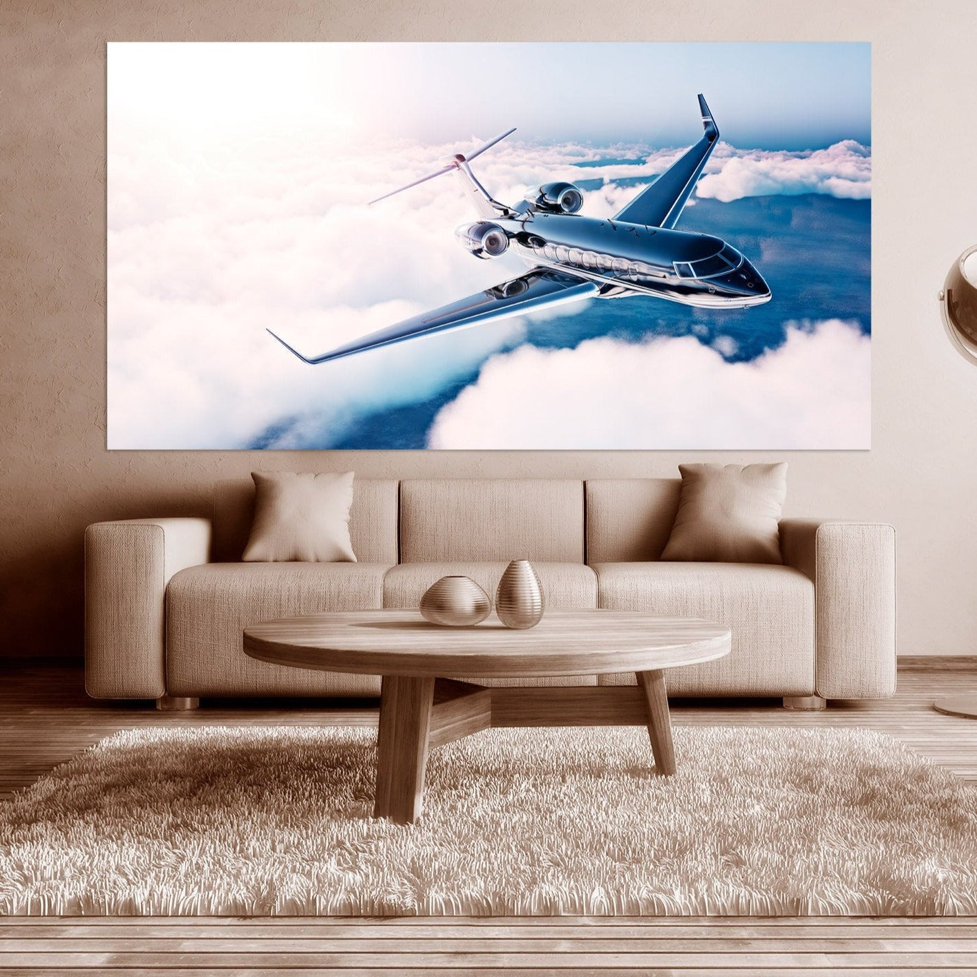 Custom airplane wall art Clouds painting extra large multi panel light sky blue wall art sea bedroom kitchen wall decor housewarming gift