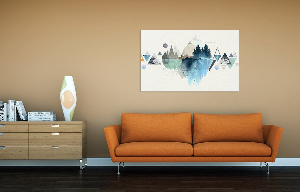 Geometric wall art Mountain line art wall print Abstract canvas painting Forest nursery art Home wall decor housewarming gift