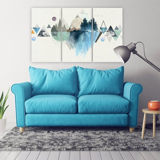 Geometric wall art Mountain line art wall print Abstract canvas painting Forest nursery art Home wall decor housewarming gift