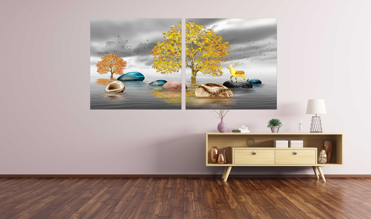 Tree of life Lake painting original art lake Wall collage kit Canvas painting Large panel wall art Picture frames Home wall decor picture