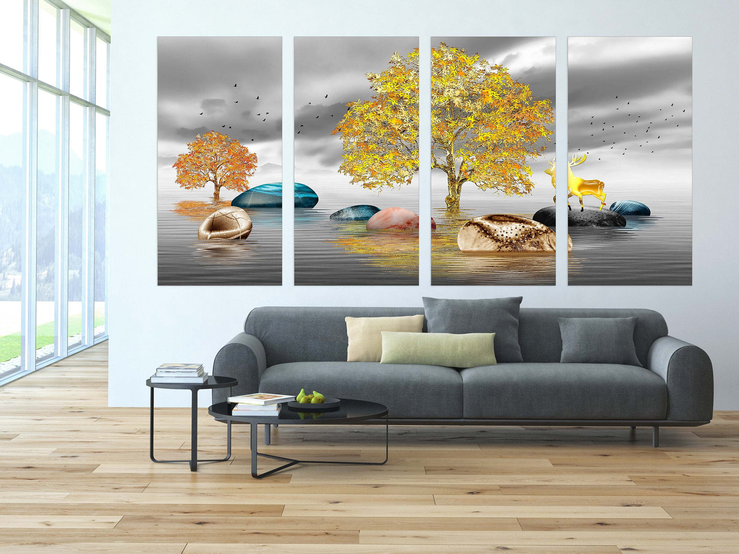 Tree of life Lake painting original art lake Wall collage kit Canvas painting Large panel wall art Picture frames Home wall decor picture