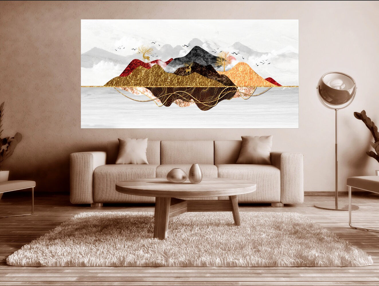 Framed wall art mountains Golden deer Smoky mountains wall art 3 panel canvas Outdoors mountains Canvas painting Home wall decor