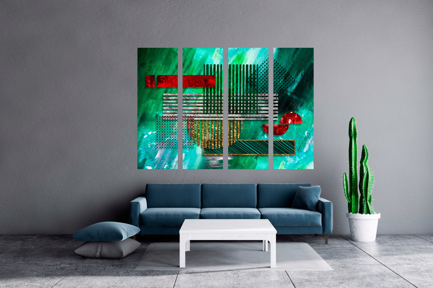 Emerald Green Decor Modern abstract art 3 piece frame canvas Multi panel canvas Wall art Canvas painting Abstract wall art Home wall decor