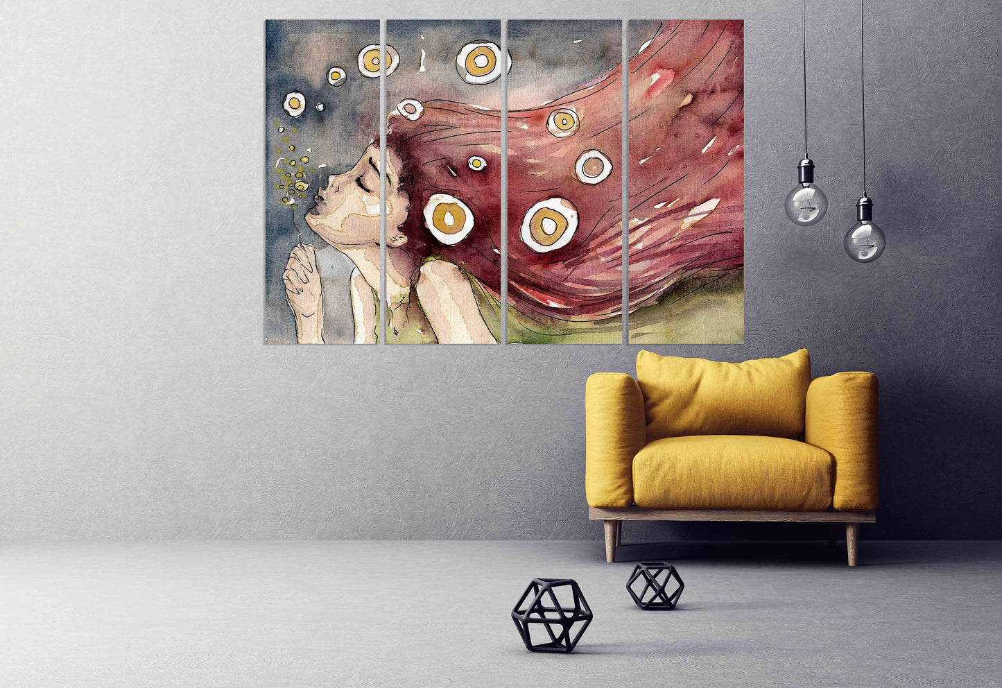 Home wall decor Multi panel extra large canvas art painting Wonder woman Dandelions dance Little girl painting Girl painting on canvas