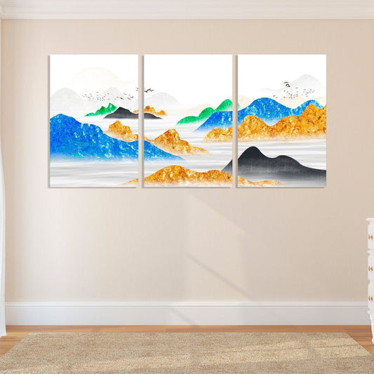 Mountain lake painting original art lake Framed wall art mountains Canvas painting Home wall decor Rocks and mountains 3 piece frame canvas