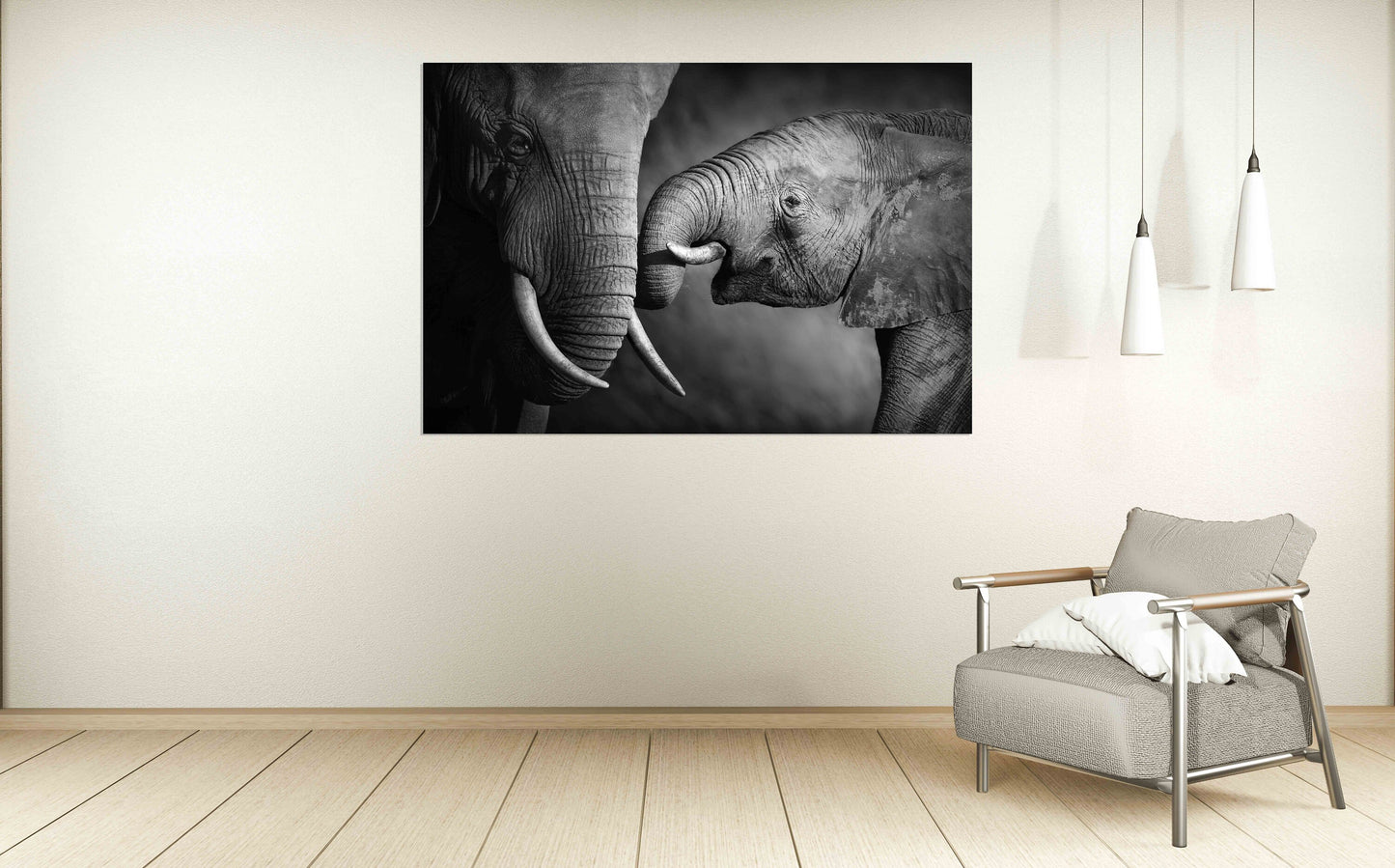 Elephants decor Pair of elephants African canvas art Black and white art Multi panel extra large canvas art painting Home wall decor