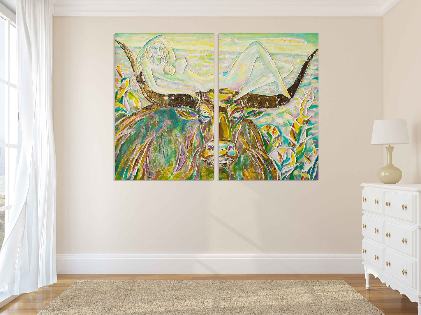 Home wall decor Multi panel extra large canvas art painting Cattle wall art Forest animals figurines Wonder woman Buffalo silhouette