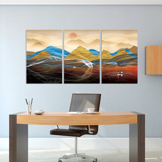 Framed wall art mountains Canvas painting Home wall decor Rocks and mountains 3 piece frame canvas Golden sun Mountains posters