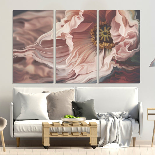 Wall art boho Flowers canvas paintings pastel wall art wall decor boho Multi panel wall art botanical paintings Abstract floral art pink