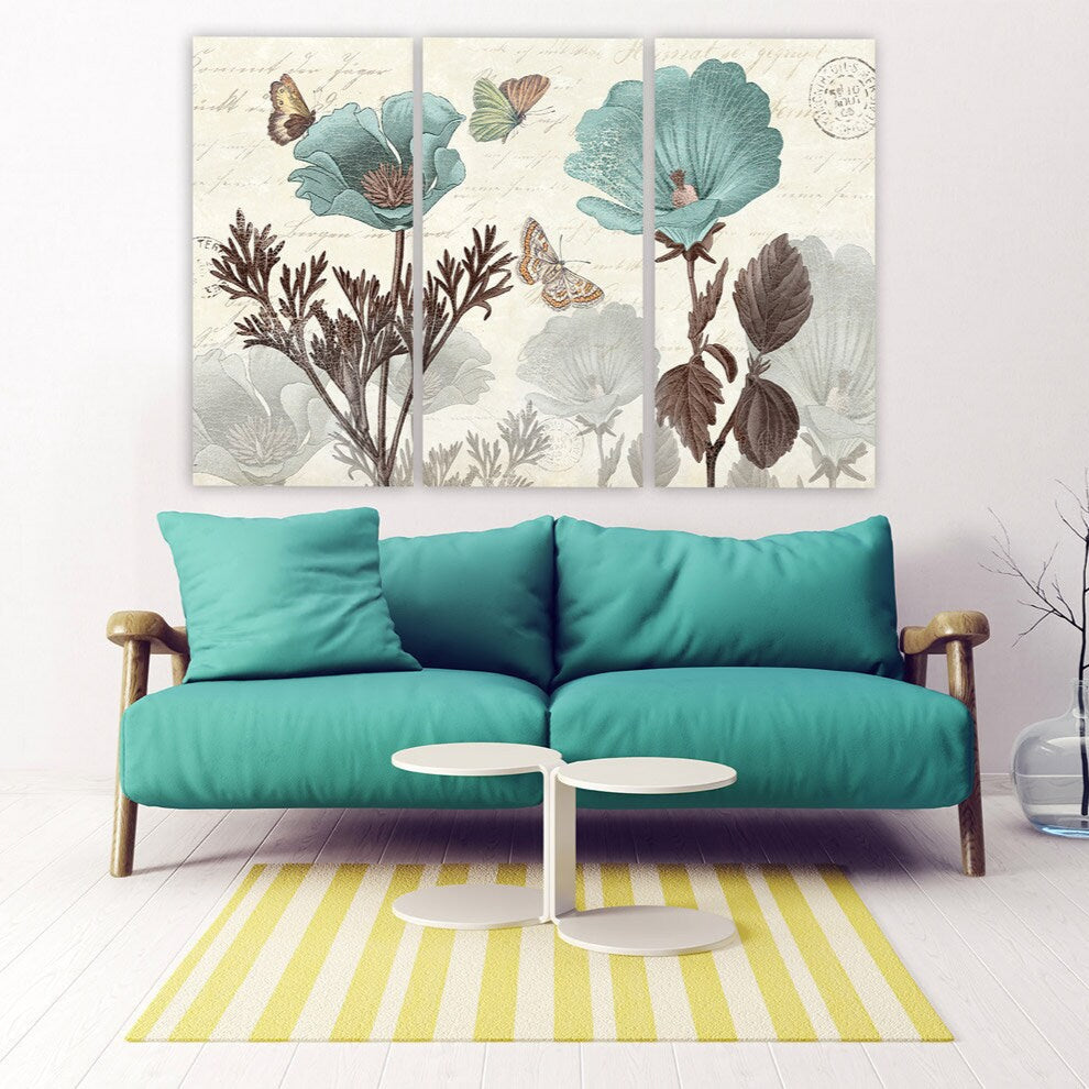 Botanical print canvas set Boho wall art Flowers painting wide Bathroom wall decor housewarming gift