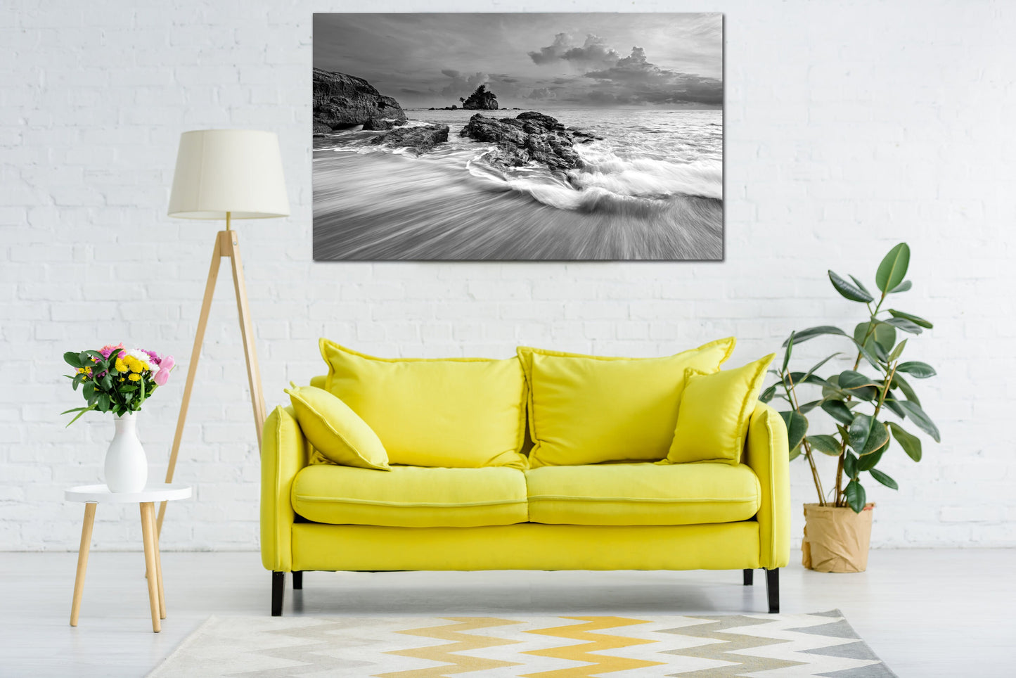 Seascape painting, large black and white canvas wall art, sea shore prints beach wall decor canvas painting