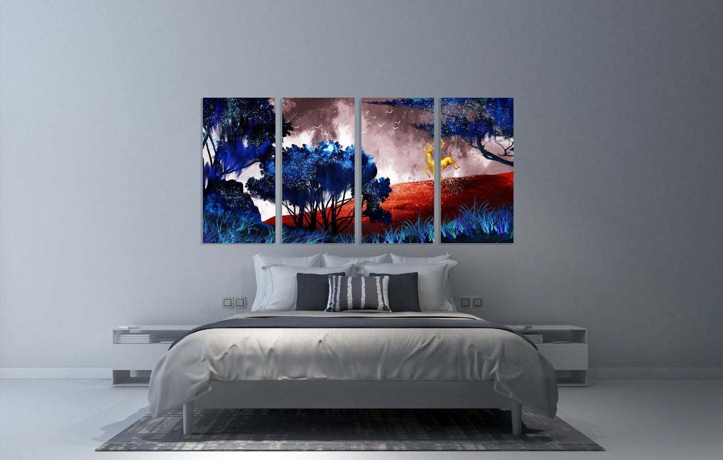 Japanese wall art, forest canvas painting nature horizontal wall art, asian wall art prints