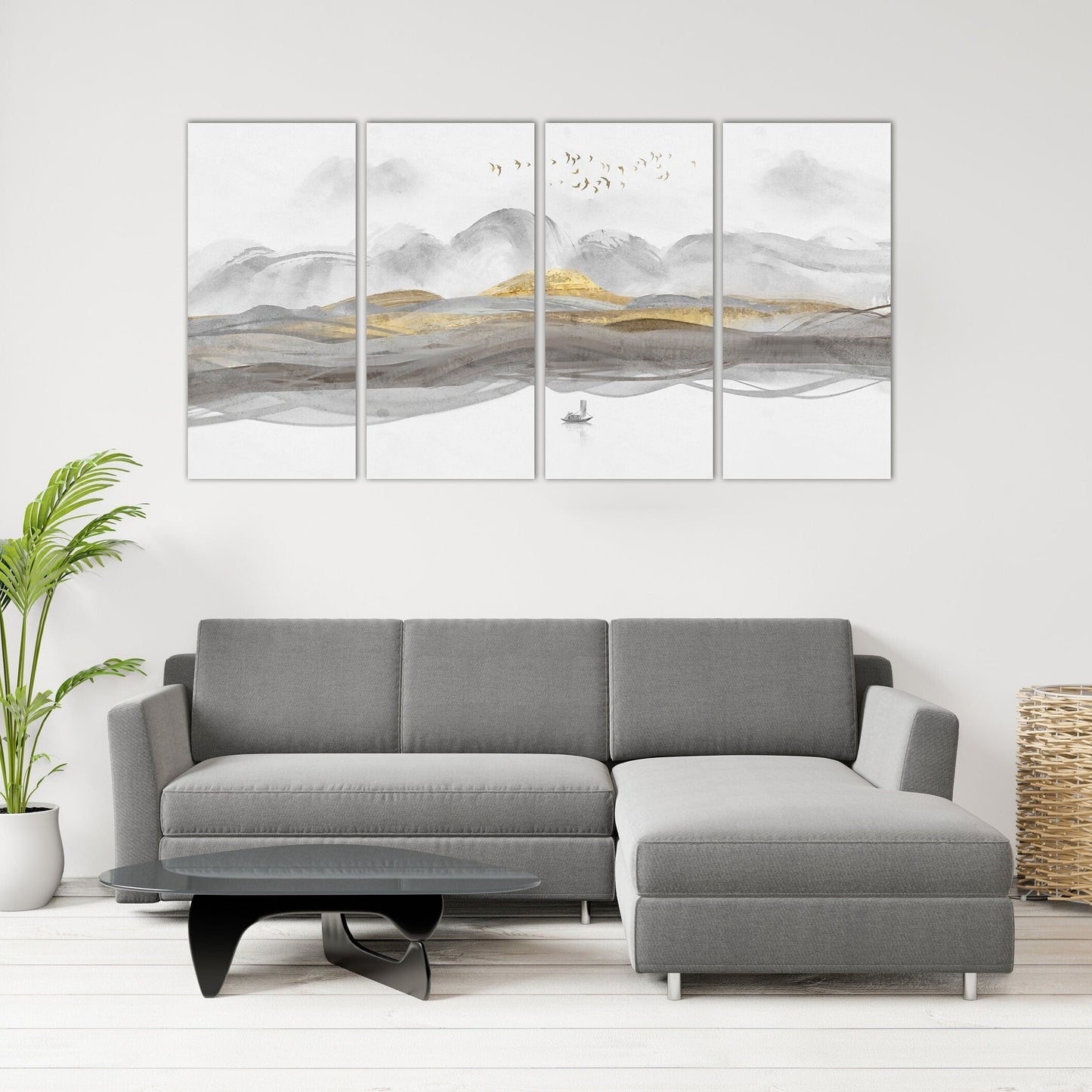 Blue ridge mountains line art wall print, modern abstract canvas painting