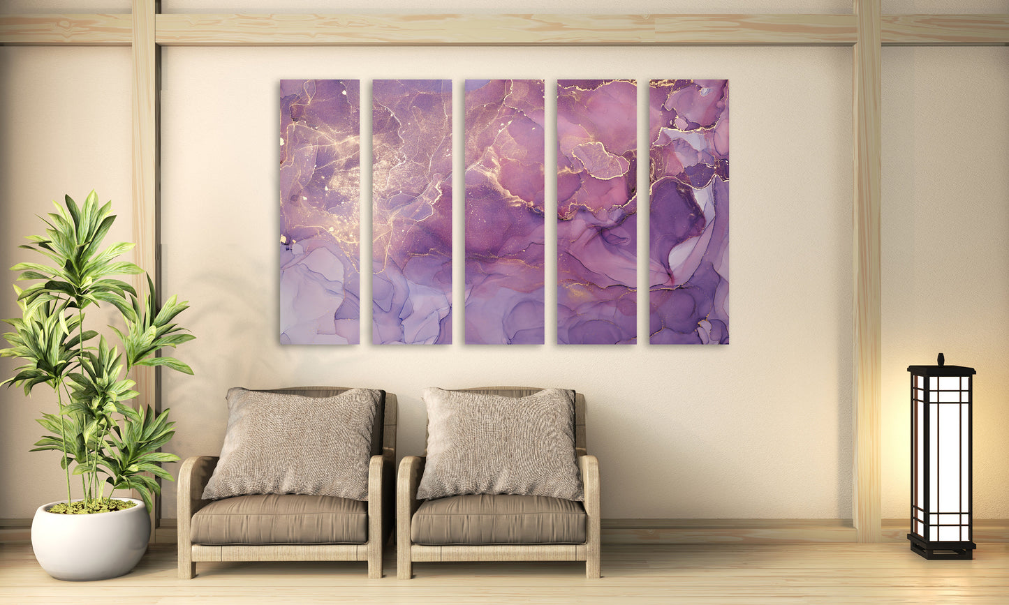 Abstract canvas wall art, purple and gold marble wall decor canvas, abstract paintings, multi panel wall art, marble canvas