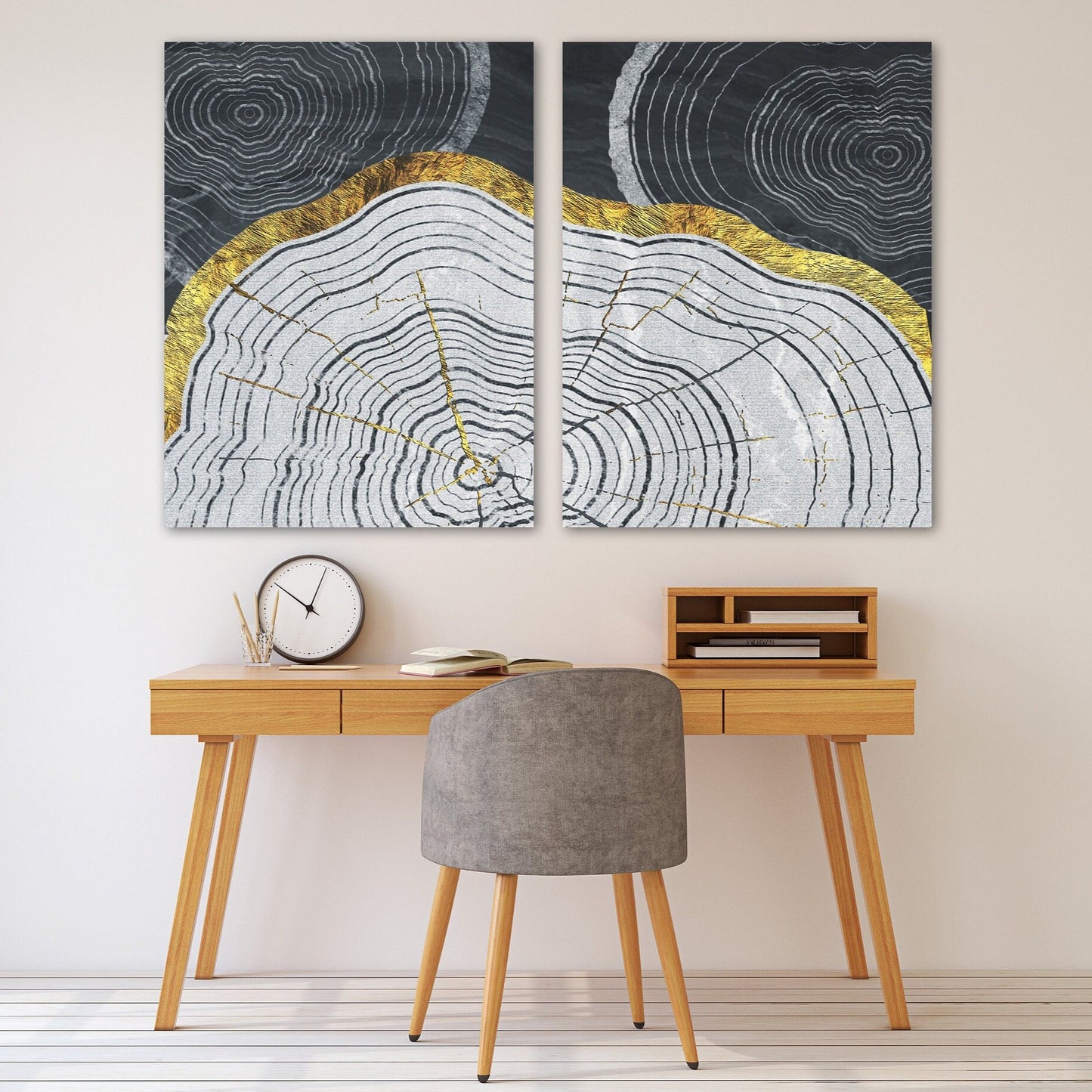 Gold and black abstract canvas wall art, modern paintings, oversize wall art for bedroom, living room, kitchen, office