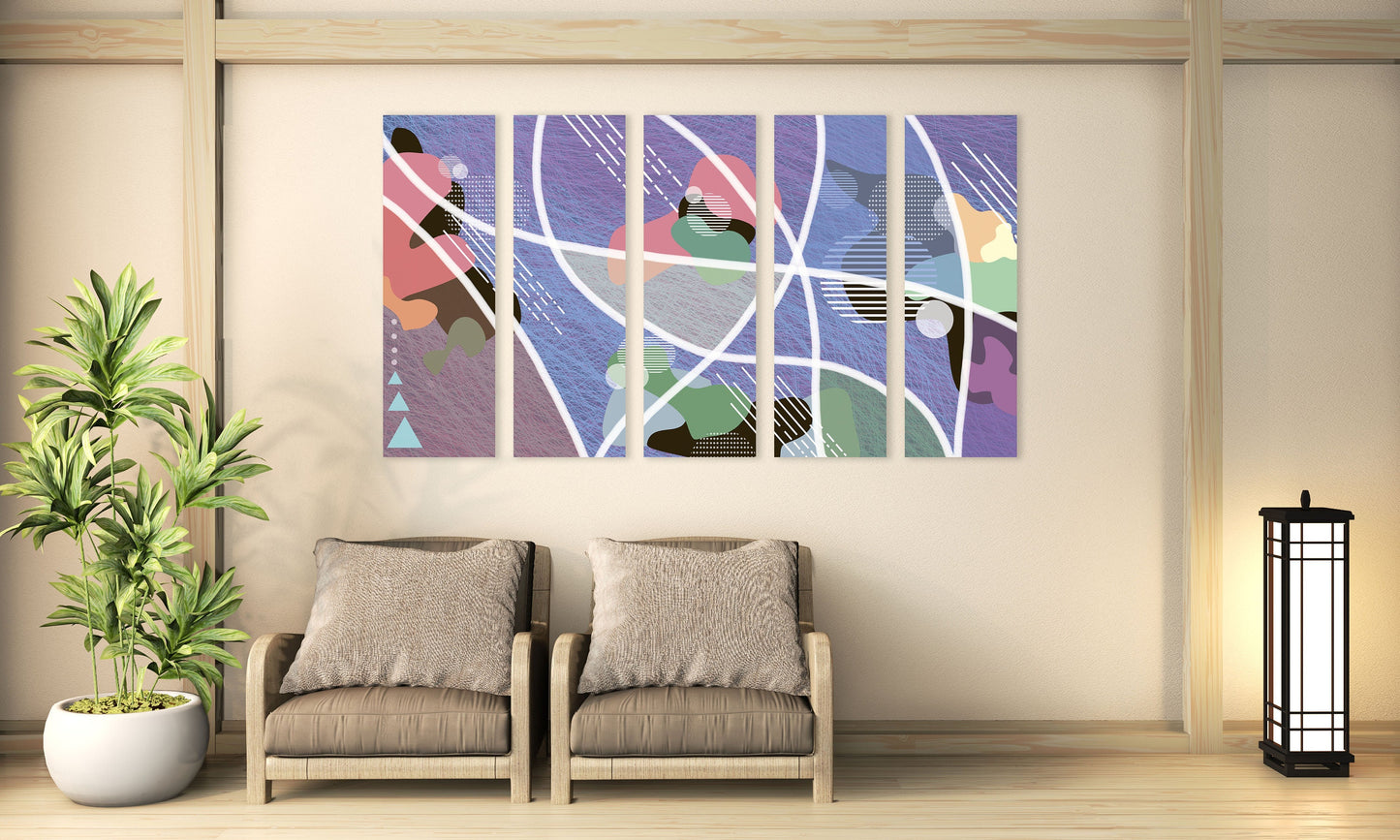 Abstract canvas wall art, bright wall art, horizontal painting, abstract art print, extra large wall art, multi panel trendy wall art