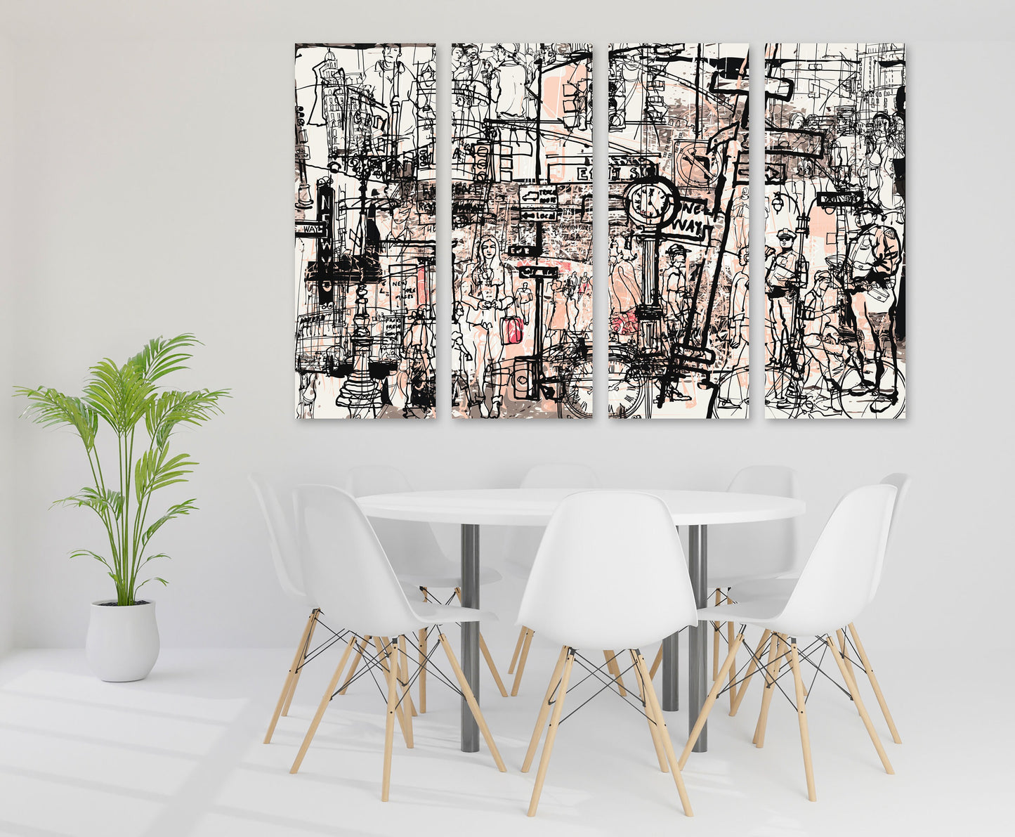 Abstract modern art print, multi panel canvas, abstract city painting, street art posters, extra large wall art, abstract people wall art