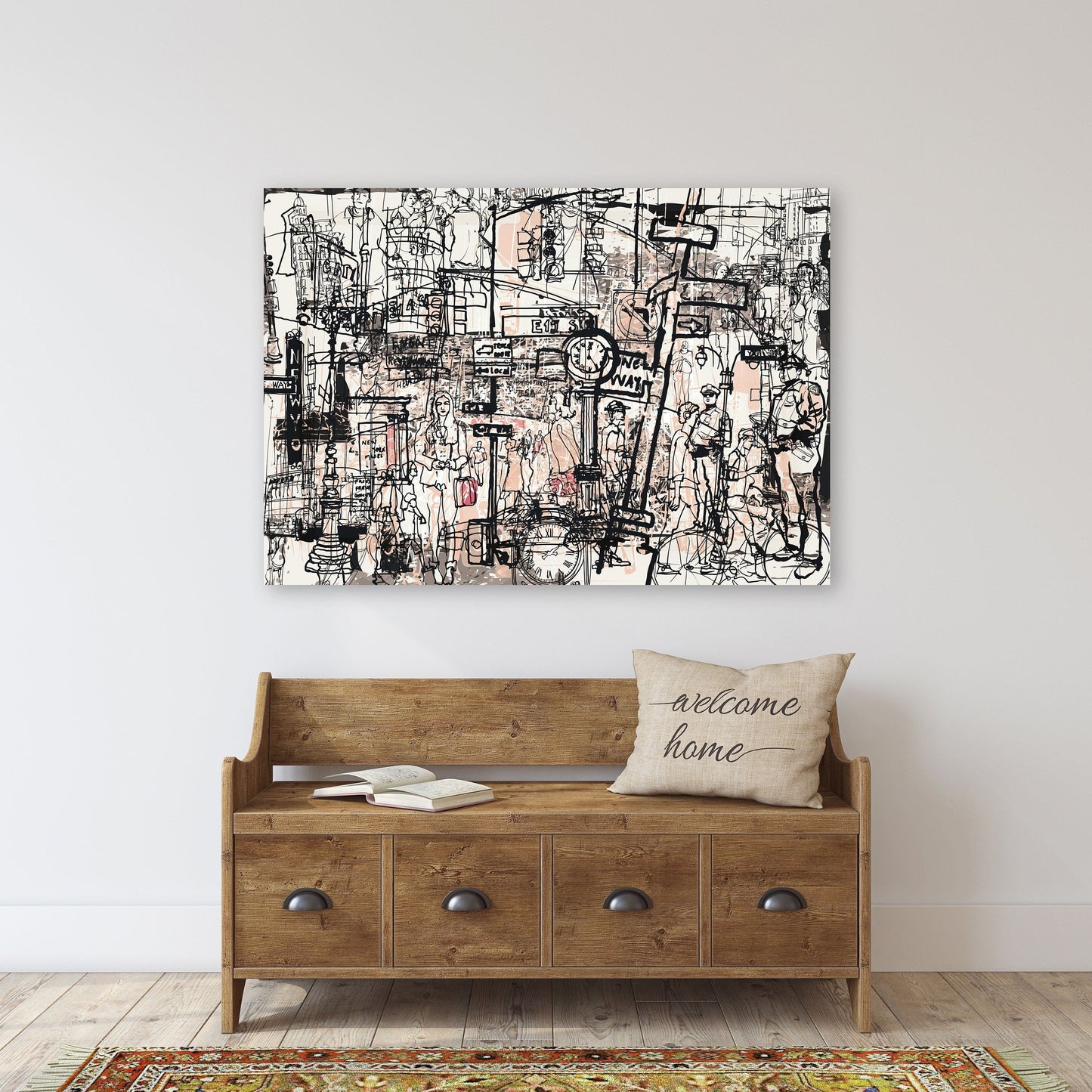 Abstract modern art print, multi panel canvas, abstract city painting, street art posters, extra large wall art, abstract people wall art