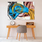 Large colorful abstract canvas wall art, horisontal multi panel gold and blue artwork, modern set of three housewarming prints, trendy gift