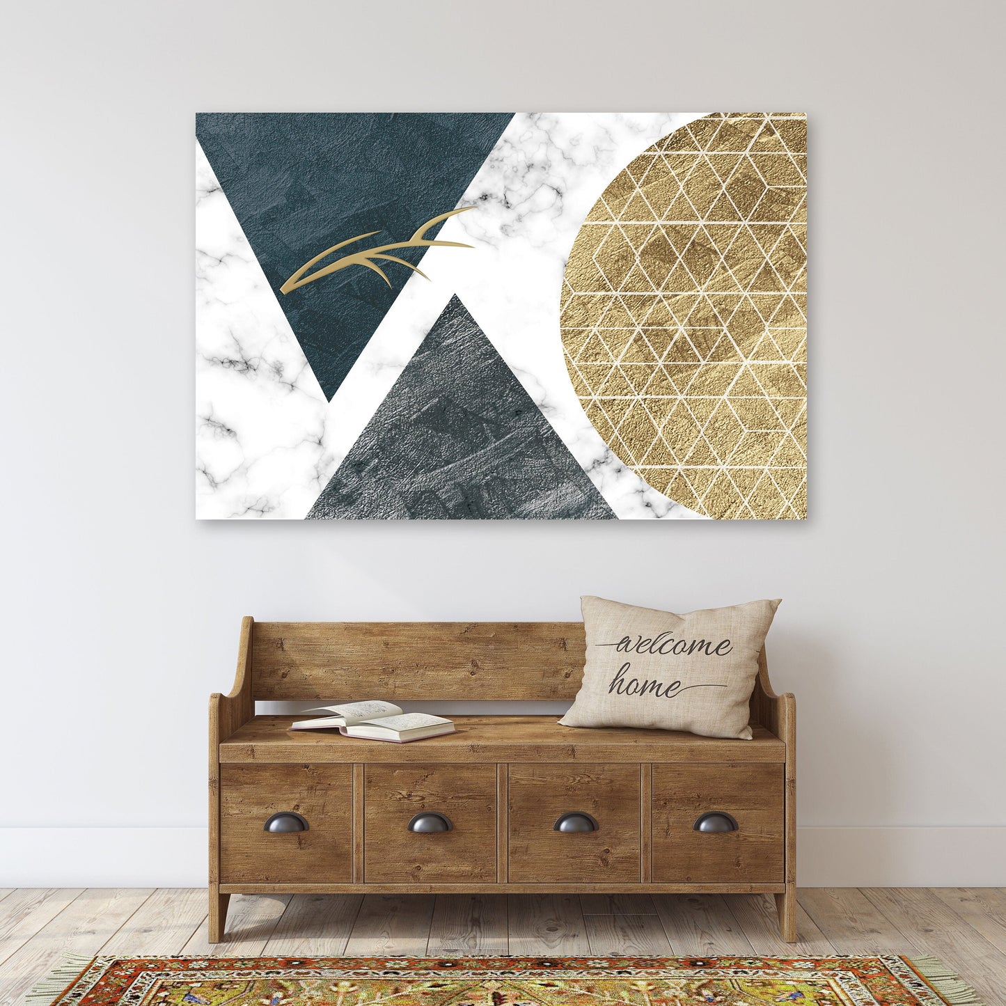 Multi panel gray and gold canvas wall art, marble geometric abstract printable wall art, trendy prints set of 3 with triangles and circle