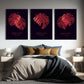 Set of 3 nature canvas prints, red leaves floating frame wall art, extra large botanical wall hanging decor, trendy three piece artwork