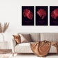 Set of 3 nature canvas prints, red leaves floating frame wall art, extra large botanical wall hanging decor, trendy three piece artwork