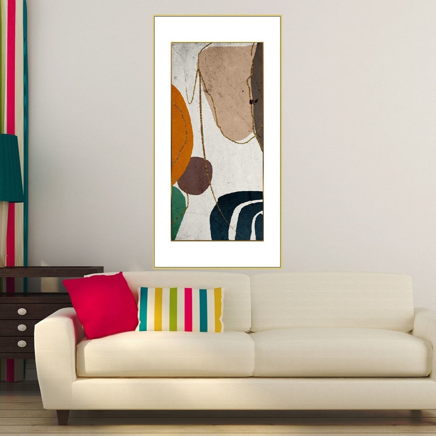 Abstract framed canvas wall art, colorful floater frame vertical painting, extra large framed living room wall art, modern abstract artwork