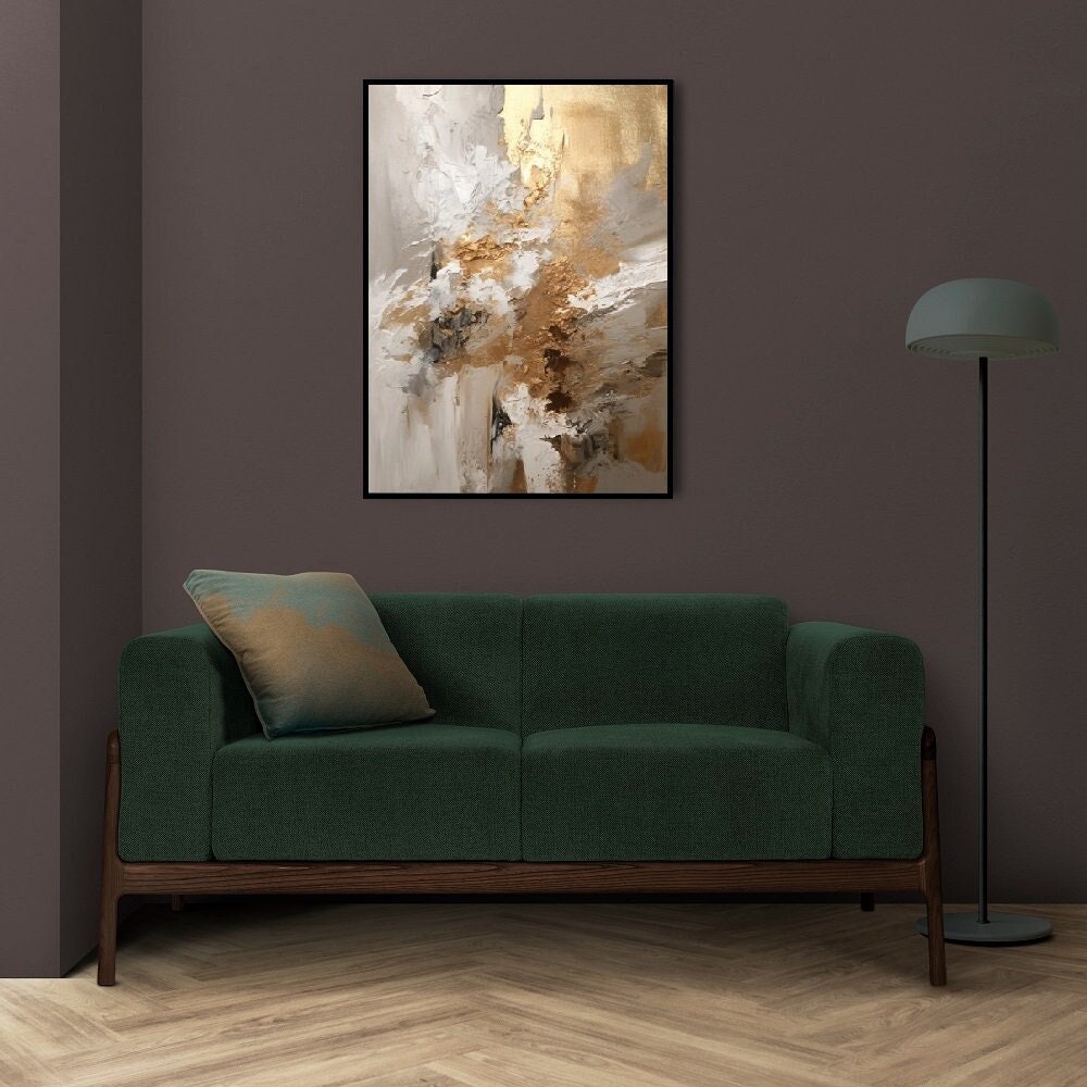 Abstract floater frame wall art, extra large oil painting canvas print, printable living room artwork, contemporary wall art for gift