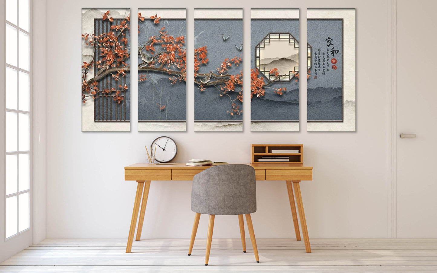 Japanese canvas print, large asian wall art, cherry blossom artwork, three piece wall art, multi panel bedroom artwork, housewarming gift