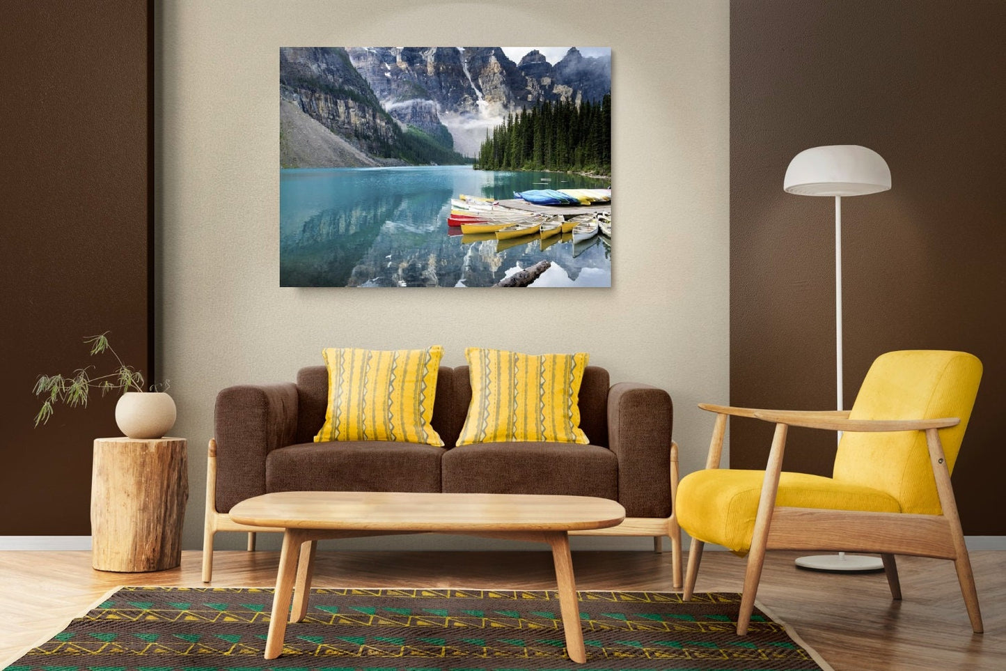 Large landscape wall art, floater frame mountains canvas print, printable river artwork, nature wall hanging decor, living room wall art