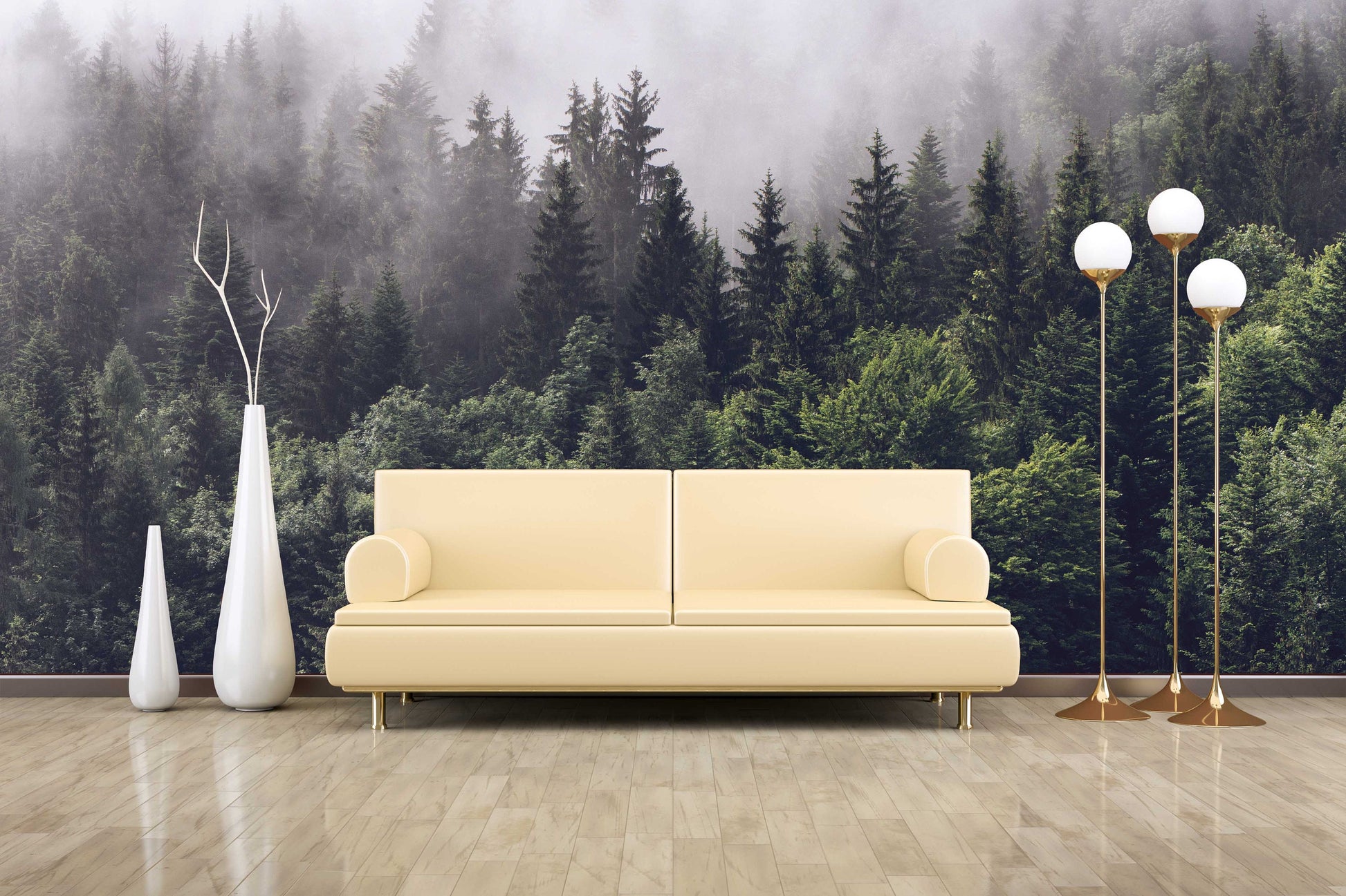 Foggy forest wall art woodland wallpaper Modern wallpaper Removable wallpaper Textured wallpaper fabric wallpaper vinyl wallpaper