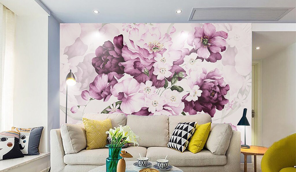 Flowers wallpaper Floral Peel and stick wallpaper Photo wallpaper Textured wallpaper adhesive wallpaper Botanical removable wallpaper