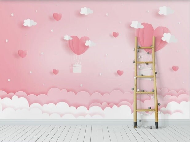 Nursery girl Blush wallpaper Peel and stick wall mural prints Removable Textured wallpaper kids wall art covering