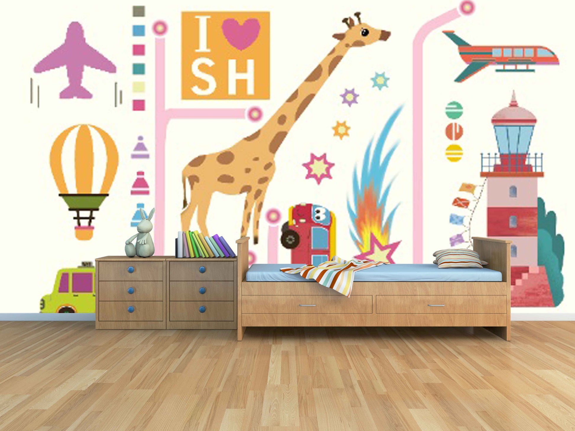 Kids room decor for girl and boy Removable wallpaper Baby vinyl wallpaper wall Animals print Peel and stick