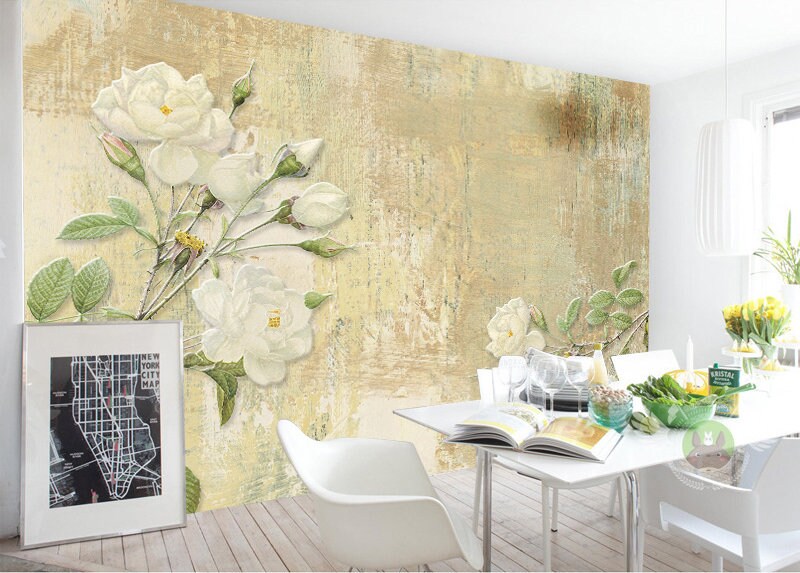 Flower wall backdrop Climbing rose Peel&stick wallpaper Botanical removable Self adhesive mural Wall mural prints Home wall decor