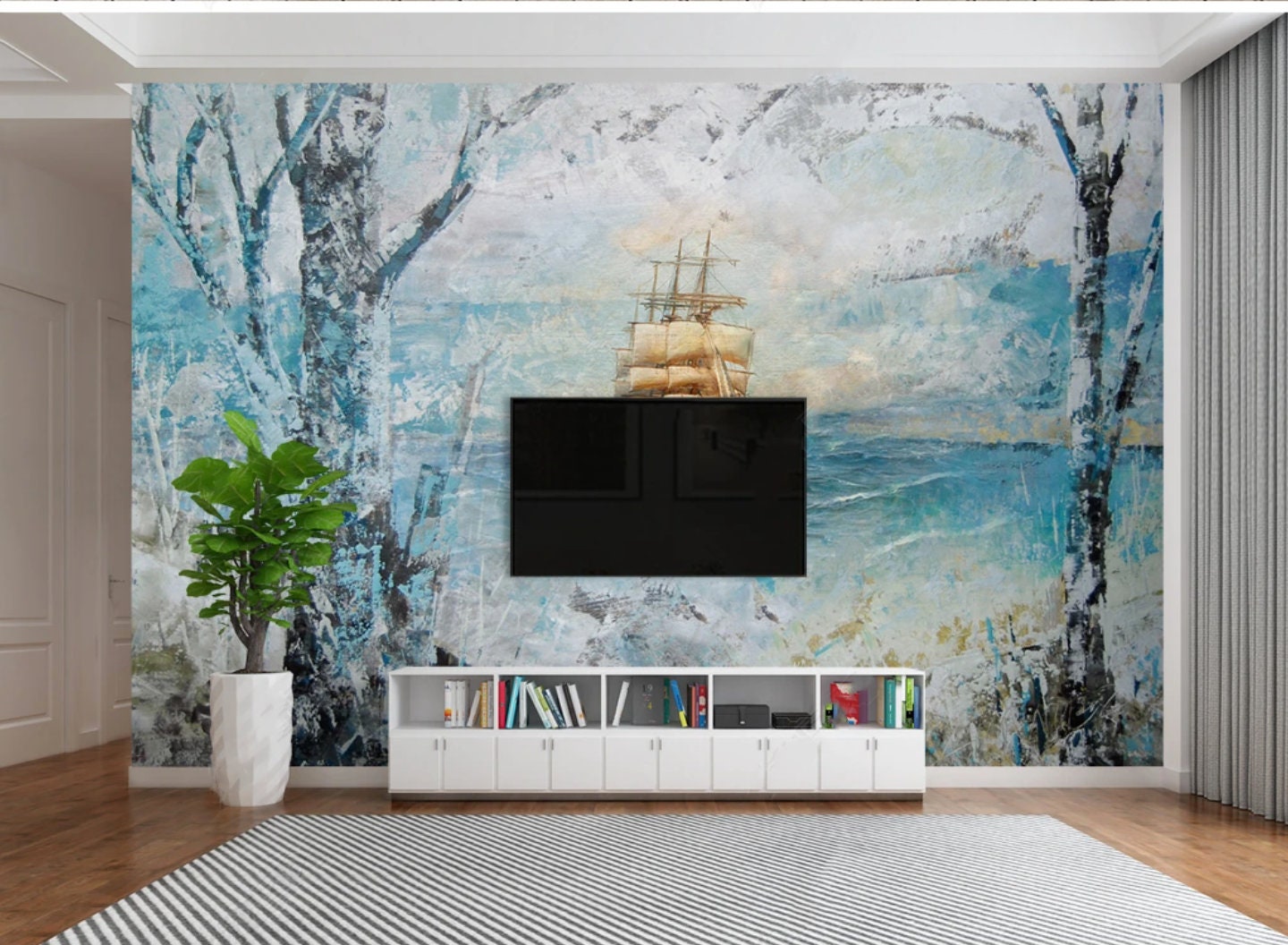 Sea peel and stick coastal blue wallpaper removable Vintage posters and prints Wall decals & murals Canvas Vinyl wallpaper